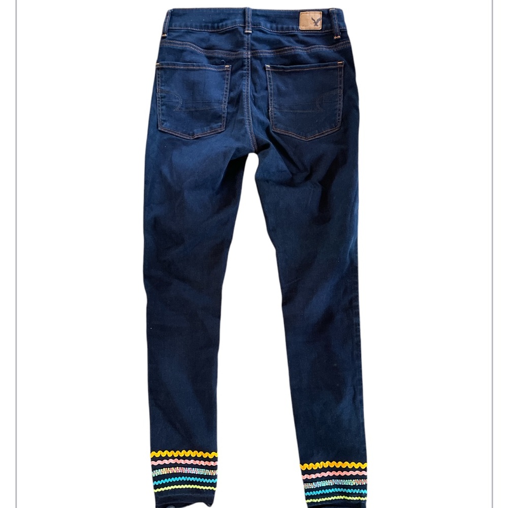 American Eagle blue  jeans size 6 colorful unique cuffs  skinny denim jeans